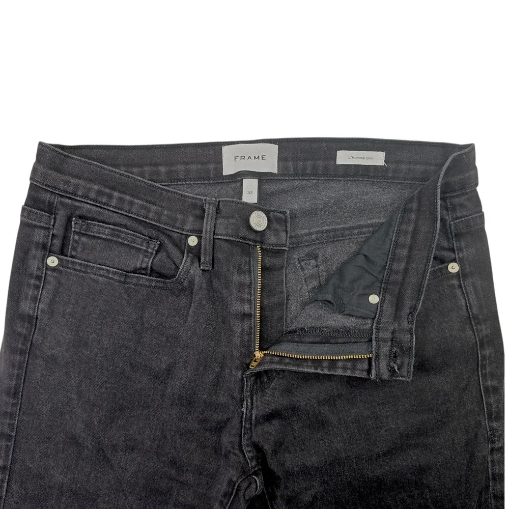 Frame L'Homme Slim Jeans‎ Mens 32 Black Cotton Blend Noir Denim LMH795 Designer